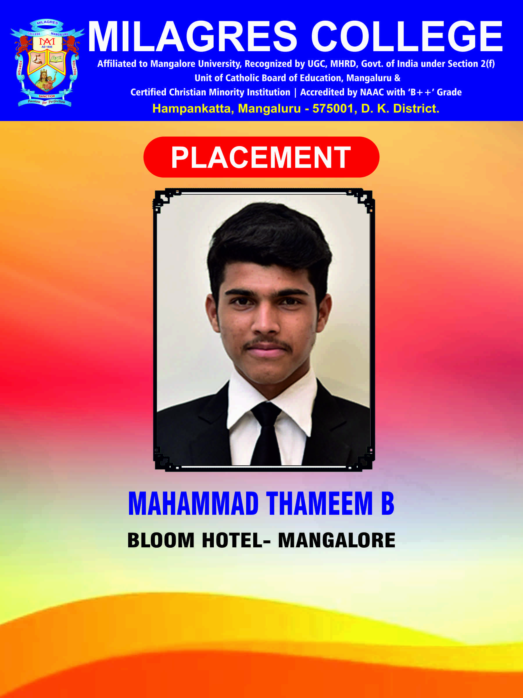 Successfully placed student